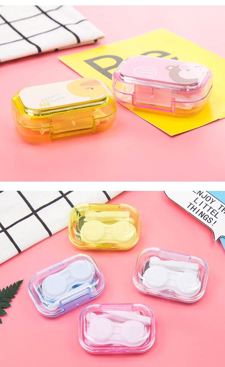 2021Lovely Candy Color Contact lens case Travel Glasses Lenses Box For Unisex Eye Care Kit Holder Container Support Gift