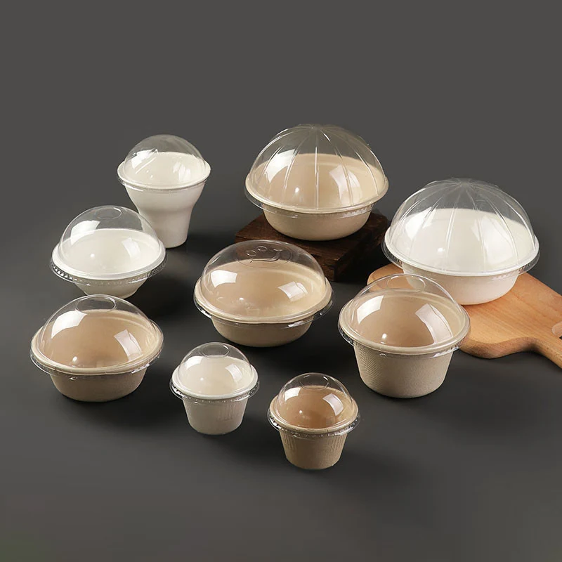 Mini 220ml ice cream Bowl Biodegradable  Sugarcane pulp Disposable Salad Bowl Small Dessert Bowl with lid