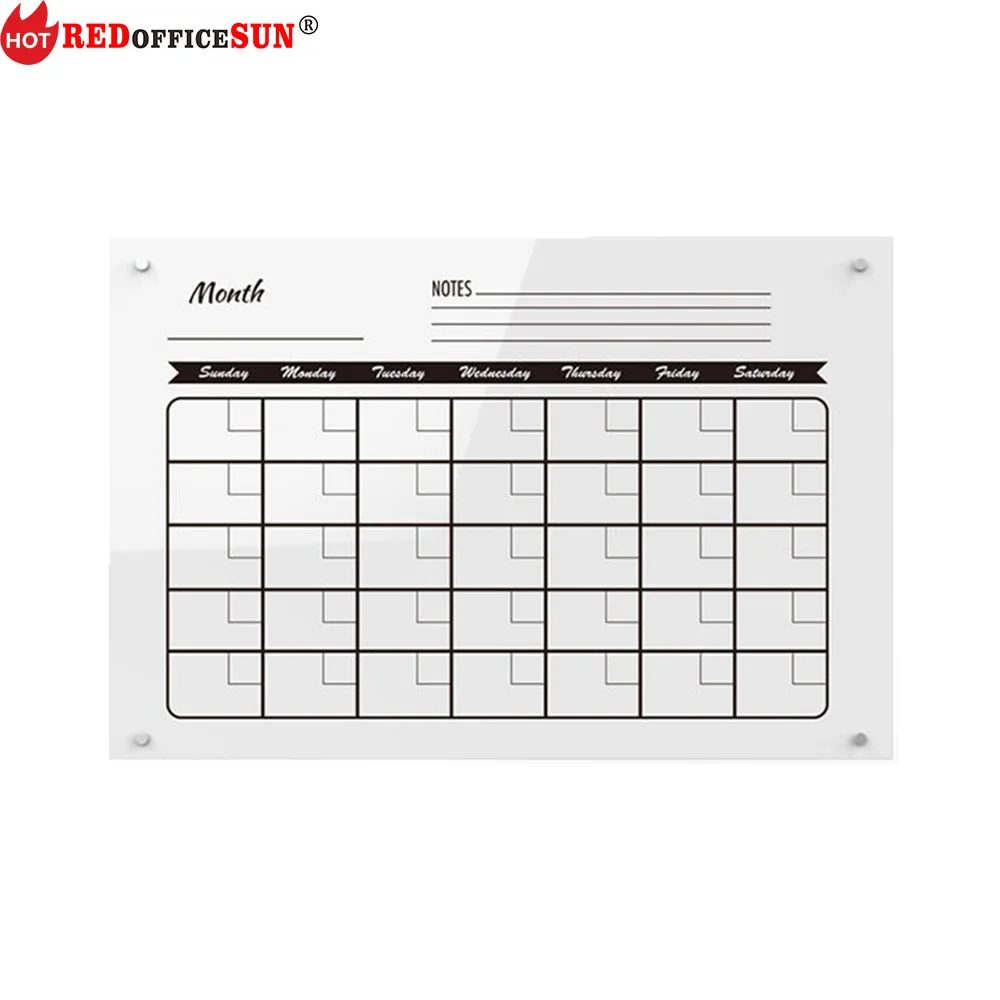 Hot Sale Custom Tempered Glass Write Board Weekly/Monthly Plan Dry Erase Calendar Magnetic Whiteboard for Office & Home Use