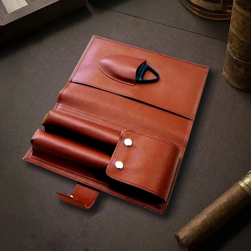 Vanace Travel case Handmade Leather Smoking Cigar Cases Tobacco Pouch Portable 2 Finger Cigarette Bag cigar Storage Bag humidor
