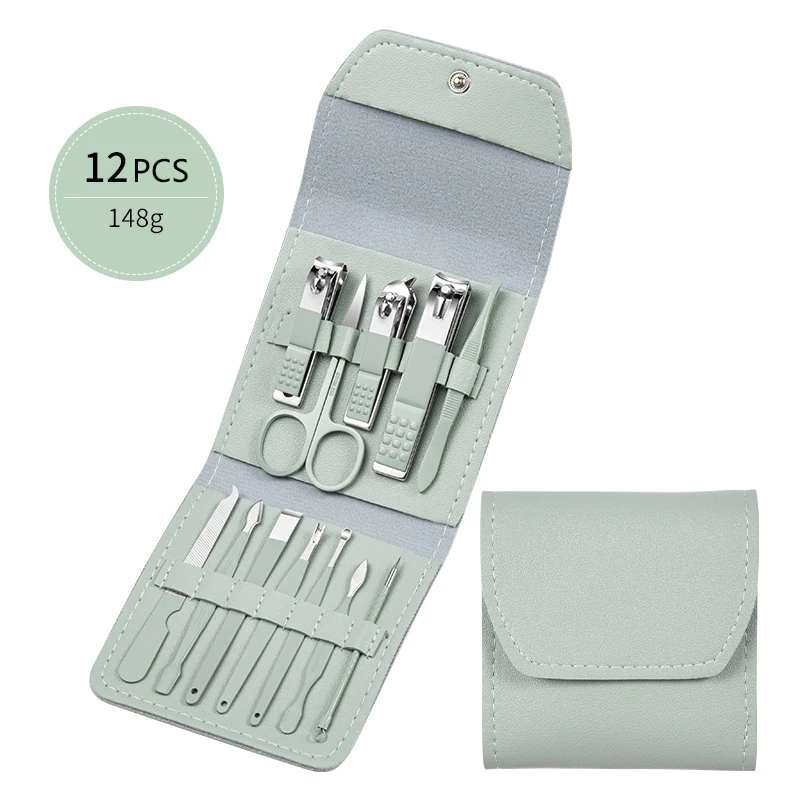 Professional 12pcs Manicure & Pedicure Set Black Stainless Steel Portable Nail Care Professional Full Set