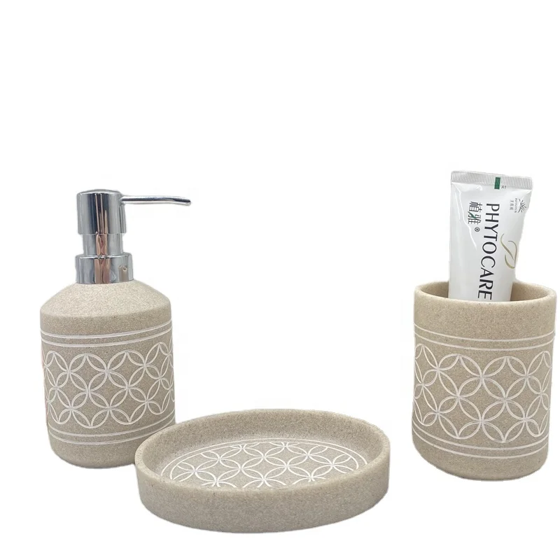 Popular Sandstone Resin Bathroom Accessories 4 Pieces Set For Home  and Hotel