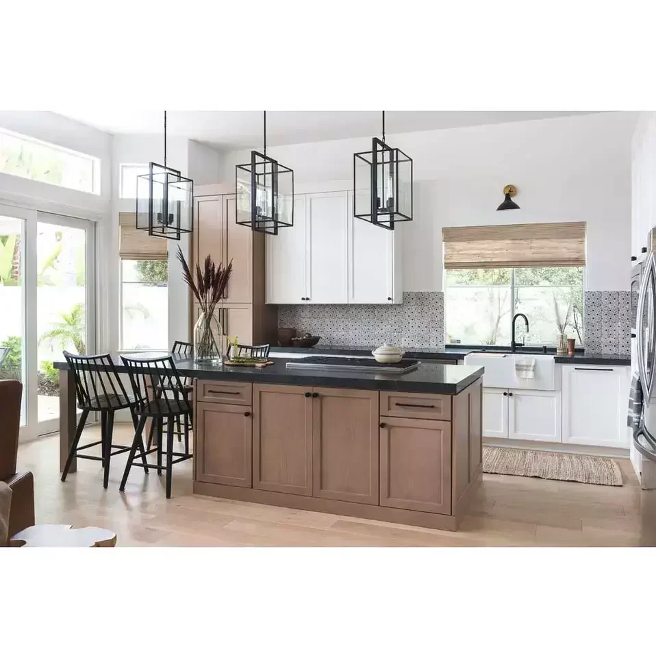 2024 Free design custom project use modem solid wooden kitchen cabinet