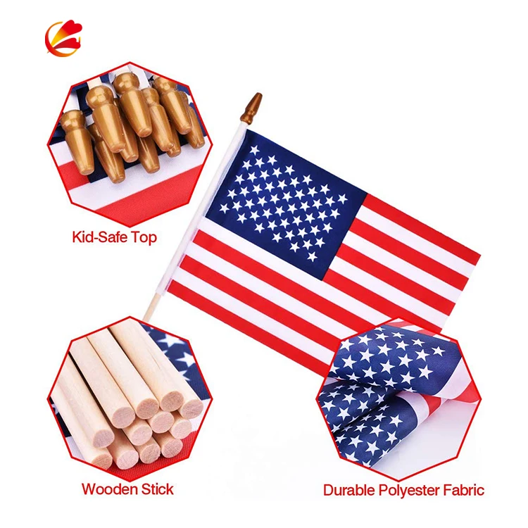 Small/Mini American Flags on Stick 5x8 Inch Handheld US Flags decor American Hand Held Stick Flags Spear Top Veteran Party