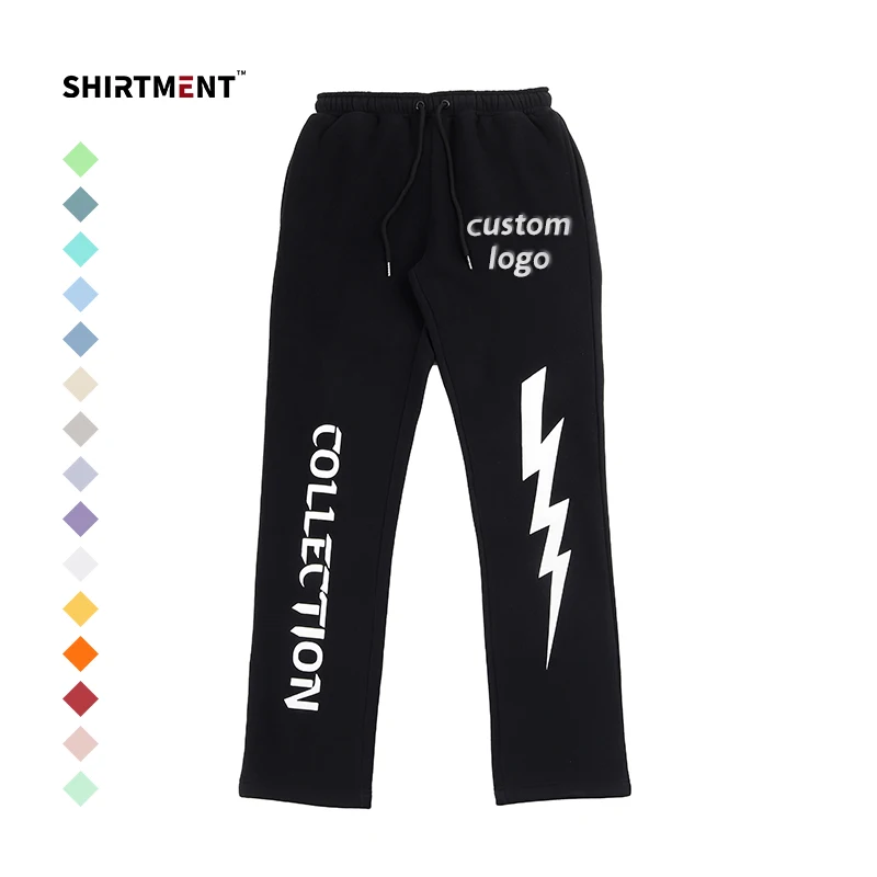 Custom Wholesale Latest Designs Blank Trouser Plus Size Heavyweight Straight Leg Sweatpants 3D Puff Print Black Pants for Men