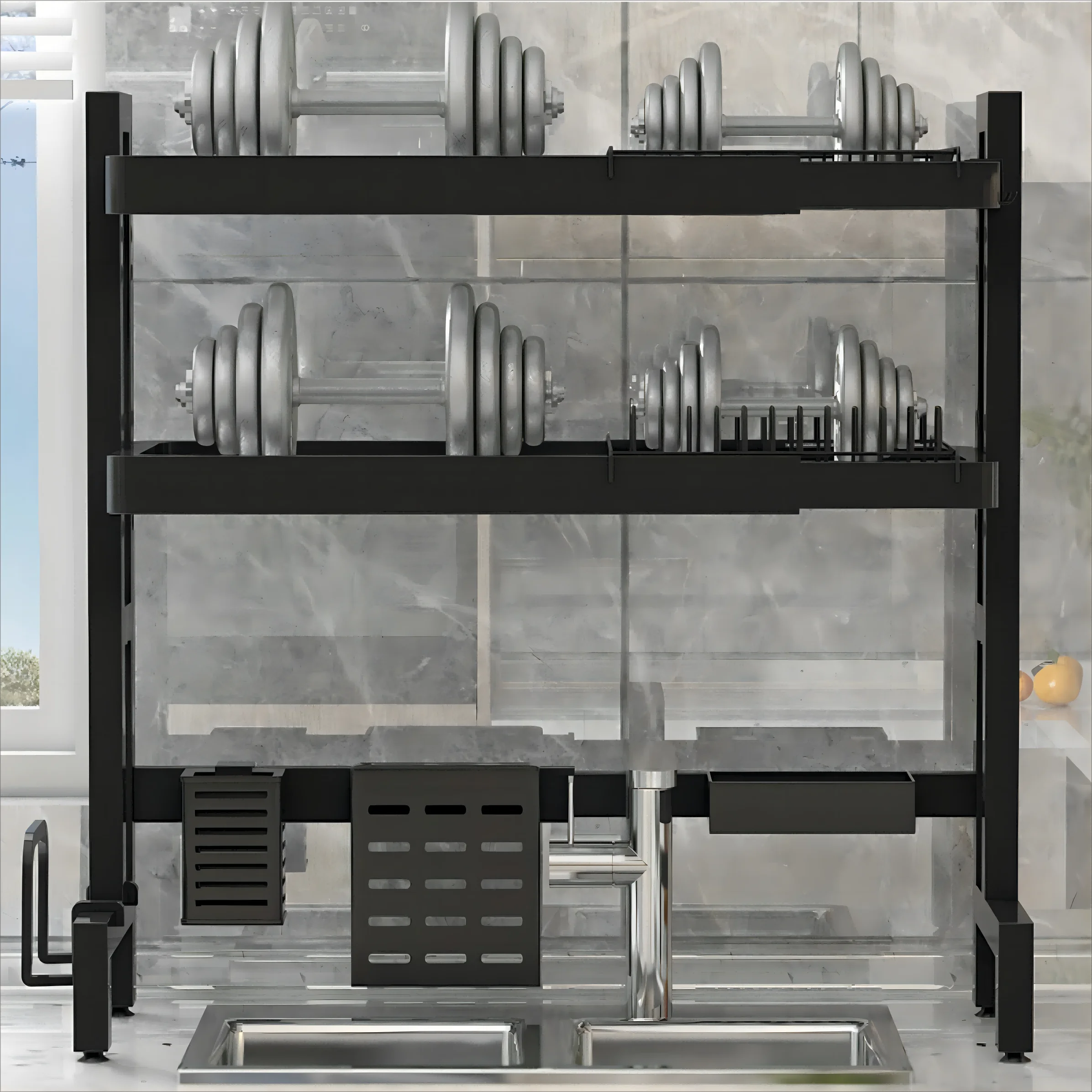Kitchen Sink Dish Drain Rack 2 Tier Dish Drying Rack Tableware Bowl Plate Metal Storage Organizer Shelf
