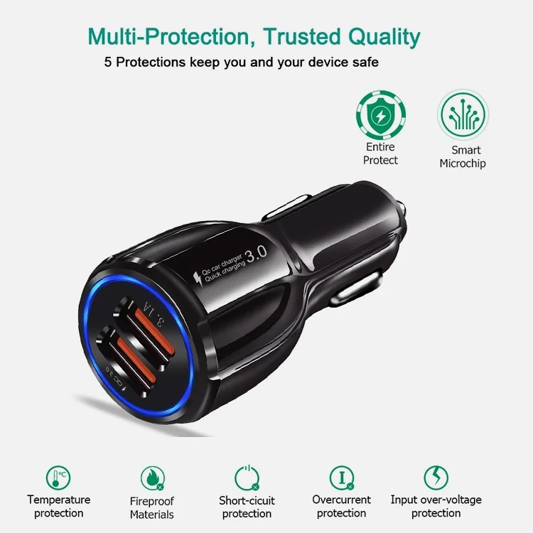 Shenzhen Factory Mini 28w Car Usb Charger For Mobile Phone 6A Quick Charge Qc 3.0 Usb Car Charger