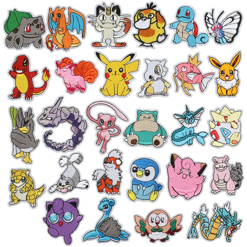 Customized Printing Logo Heat Transfers Cartoon pokemoned sew on cloth sticker embroidery patches pokemoned patches fabric