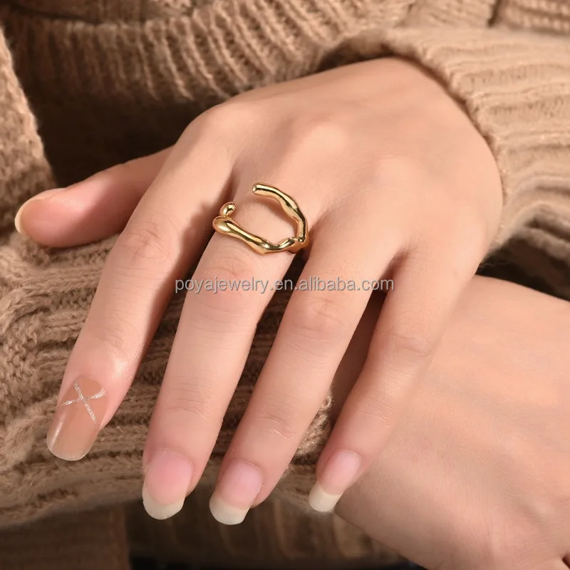 POYA Jewelry Stainless Steel 18K Gold PVD Plated Personalized Open Irregular Circle Finger Rings