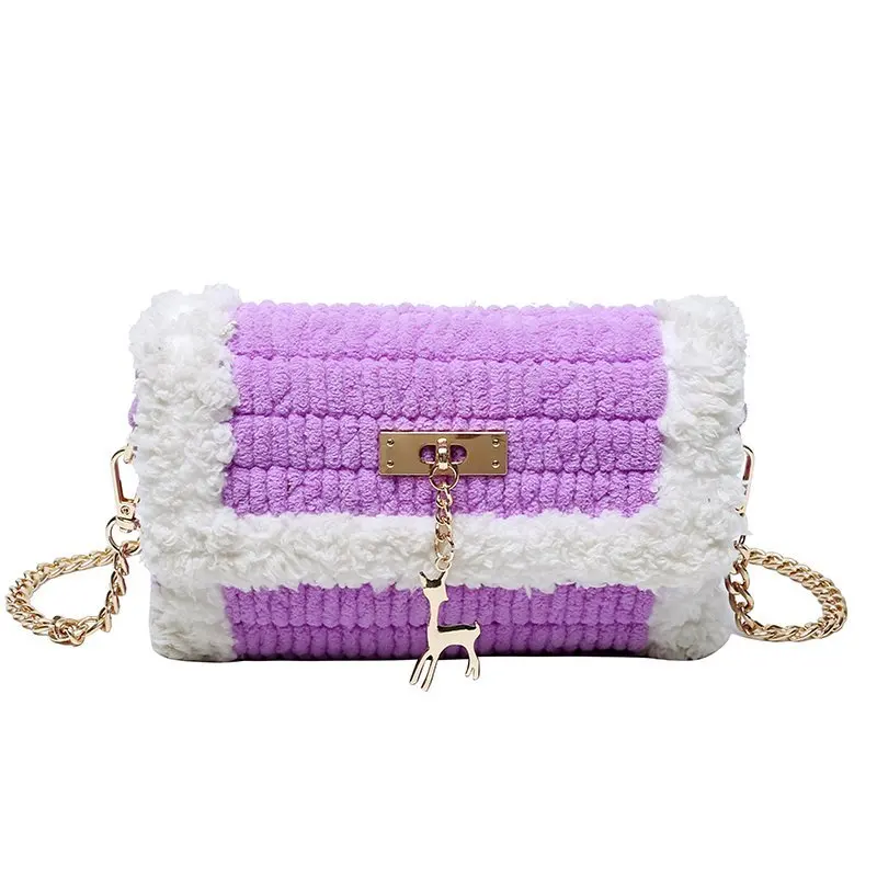 
Creative fresh literary style handmade crochet bag knitted crossbody sling woman chain bags 