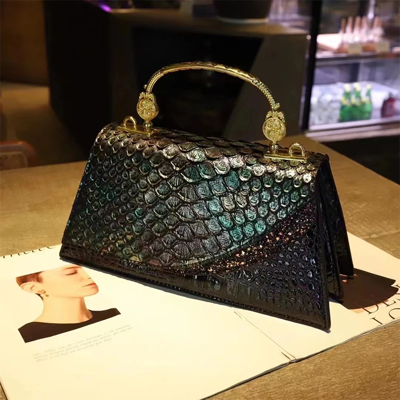Luxury designer brand new crocodile high quality fashion handbag dragon scale crocodile print shoulder bag  for women hot sale