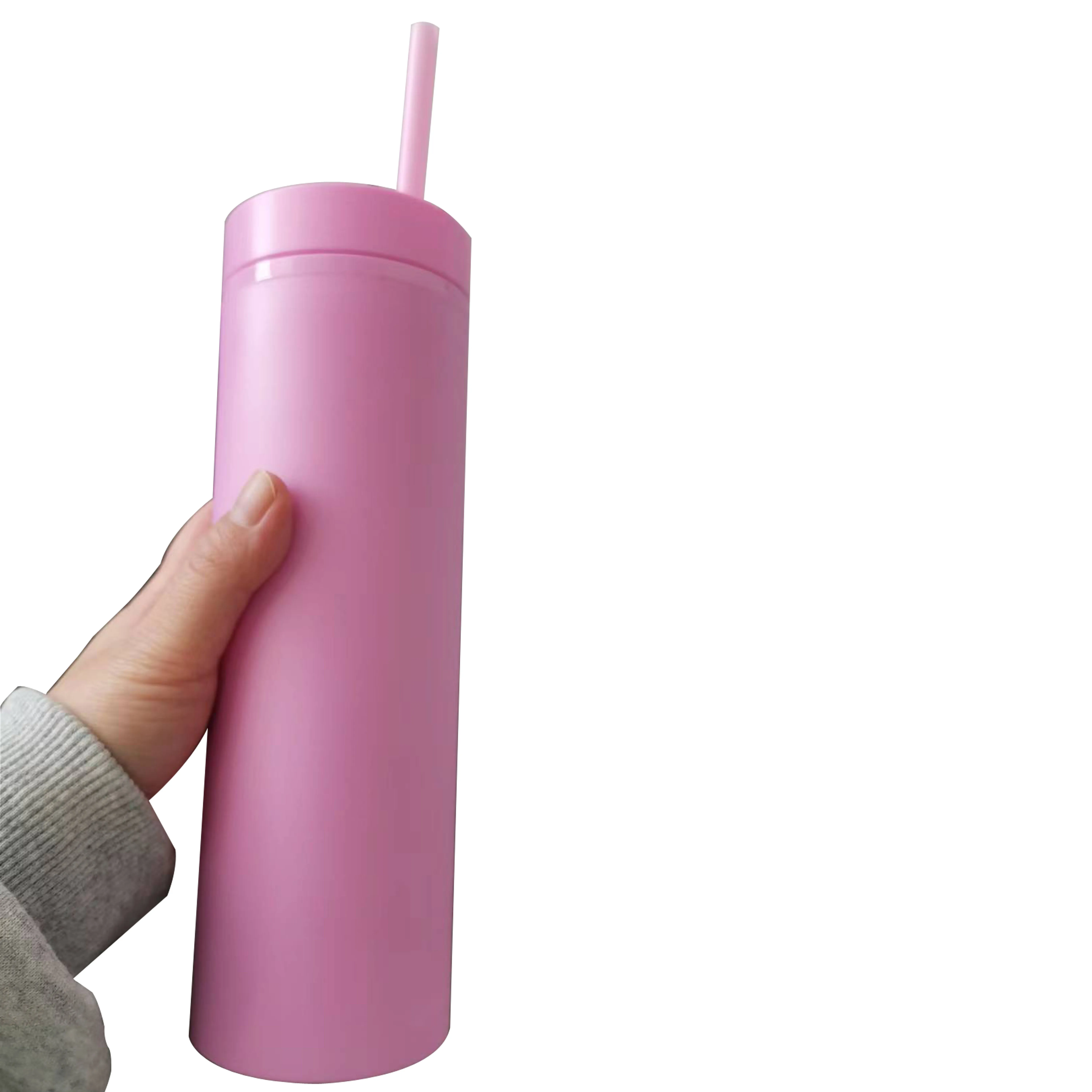 Hot Sale Cheap 16OZ Colorful Matte Double Layer AS Plastic Acrylic Tumblers with Straw