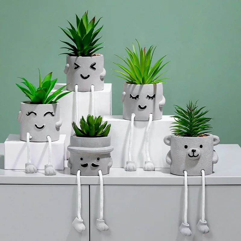 Wholesale Home Decor Face Artificial Plant Small Indoor Artificial Succulent Potted Plant