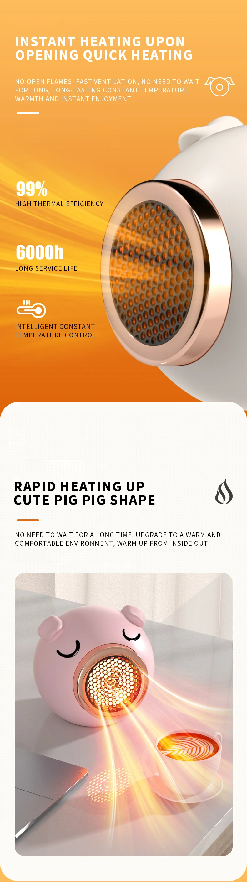 Space Heater Portable Electric Heaters for Indoor Home Fan 500W Fast Safety Heat Fan Heater