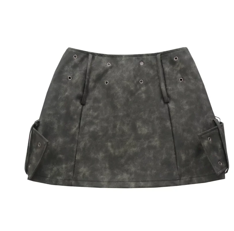 Runwaylover 2858 Front Zipper 2024 Ladies Fashion Pu Leather Skirt With Belt