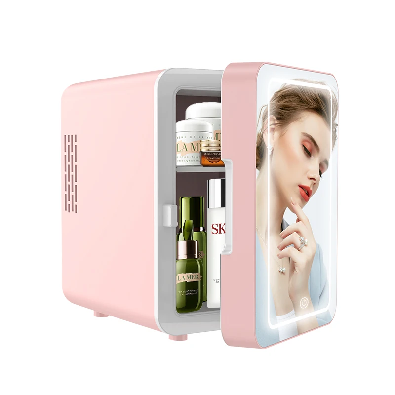 4 L Portable Mini Fridge Cooler, AC/DC Power Compact Small Refrigerator with Makeup Mirror