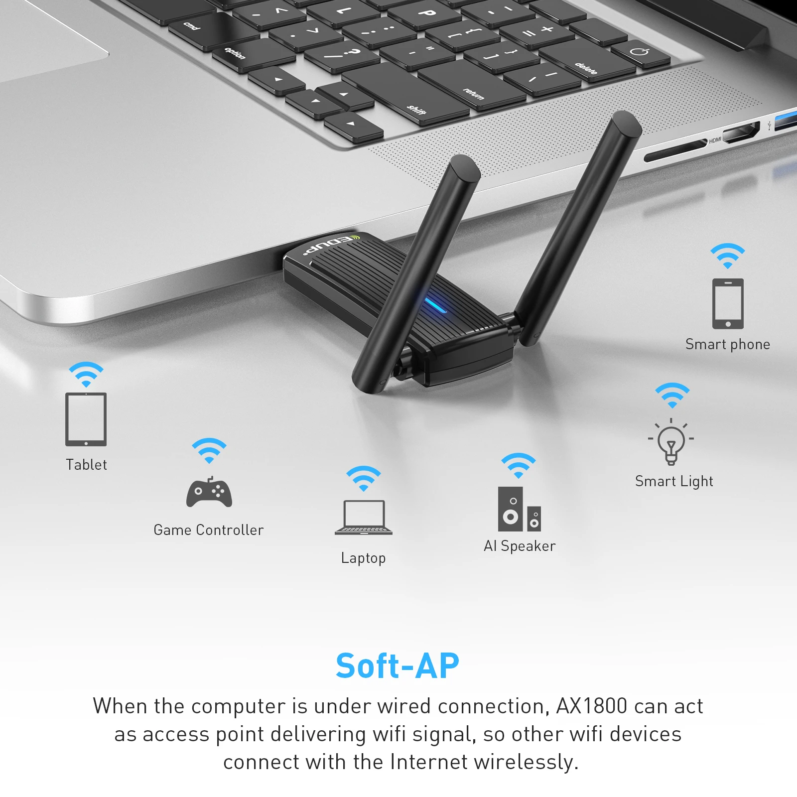 EDUP New Arrival 2.4Ghz/5Ghz USB 3.0 wifi dongle 1800Mbps Wifi6 usb wifi adapter for PC