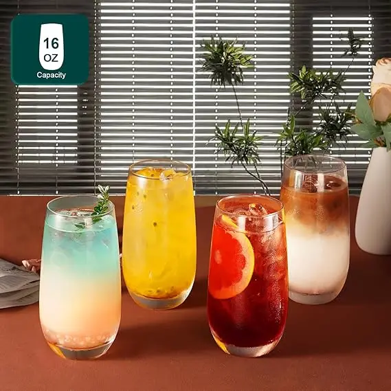 High Quality Highball Glasses 4pc Tall Glass Sets Lead-Free Crystal Glass Drinking Glasses Water Glasses Mojito Glass Cups