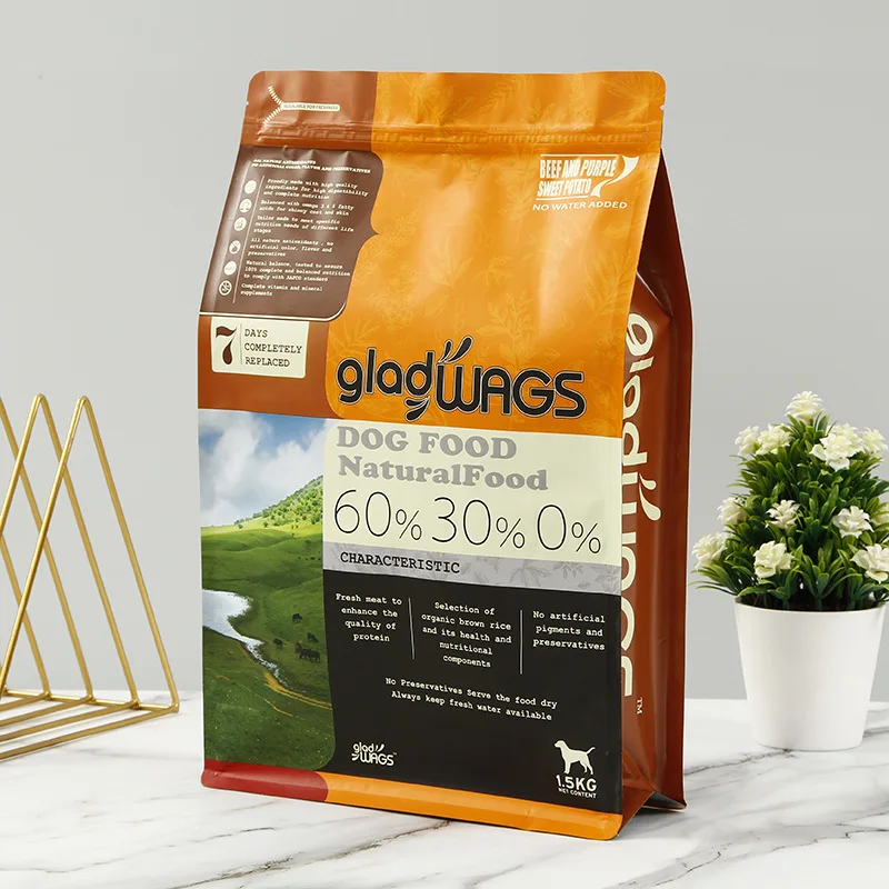 Large Flat Bottom Pet Food Packaging Plastic Bag For Dog Food
