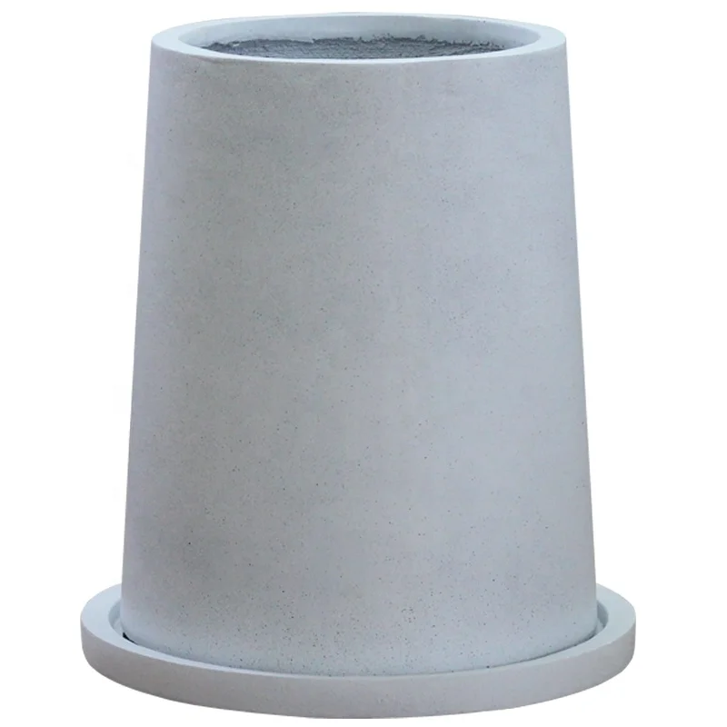 Modern design extra large outdoor planter cement garden floor pot concrete fiber flower pot with tray for decor