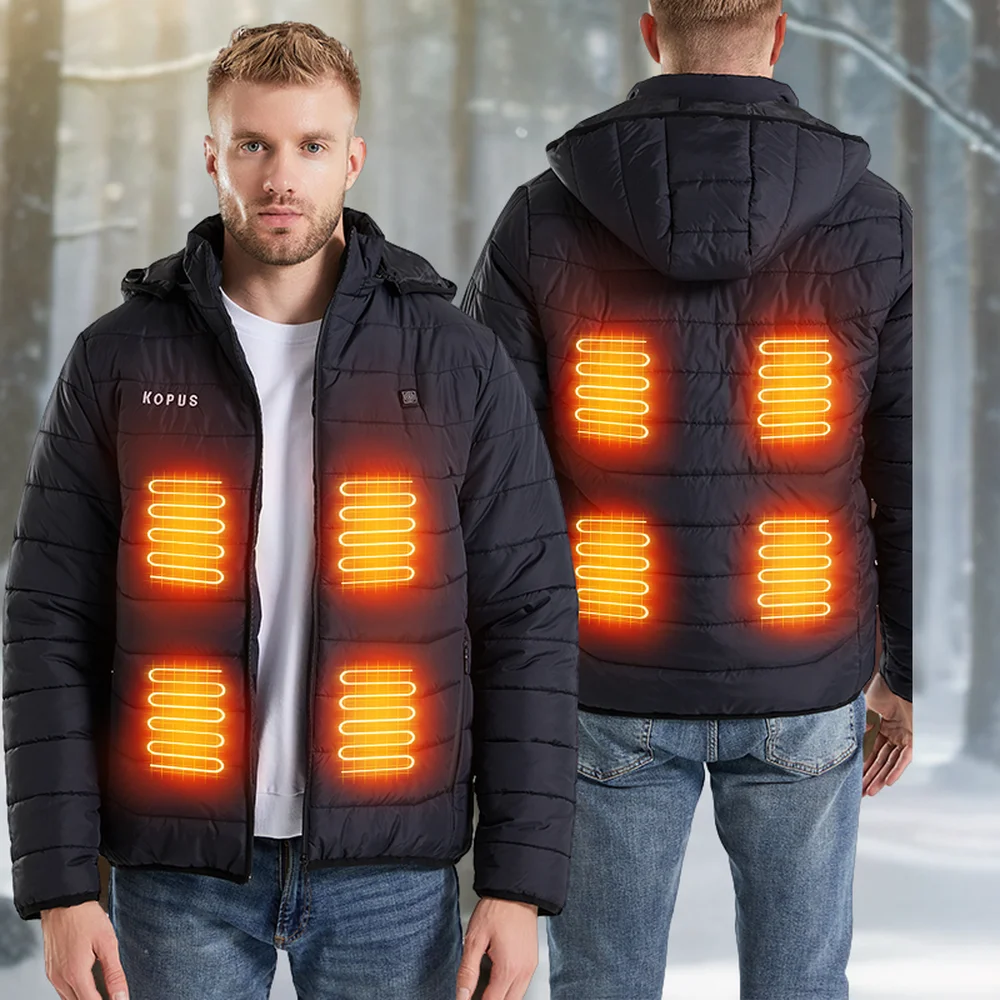Custom Logo Winter Hood Puffer Jacket Waterproof Mens Jacket Outerwear Custom Heated Jackets Electrical Thermal Heated Coat