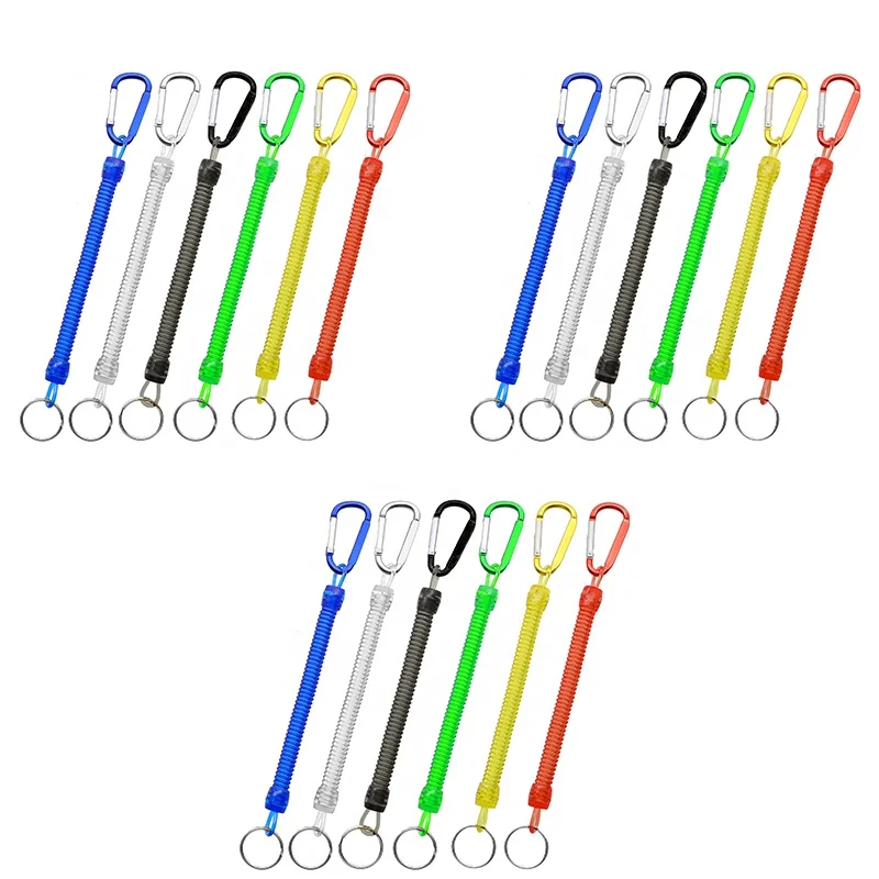 Lead Fishing Rope Tool Kit Neck Lanyards Accessories Plastic Retractable Coiled Tether with Carabiner for
