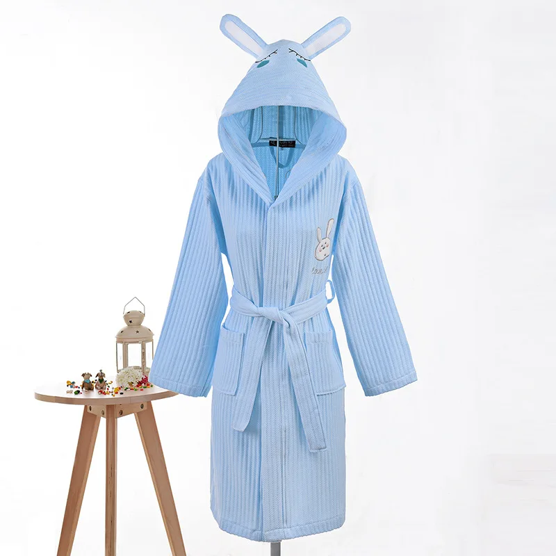 Детский халат из чистого хлопка с капюшоном, летняя тонкая вафельная одежда, банный халат для маленьких девочек