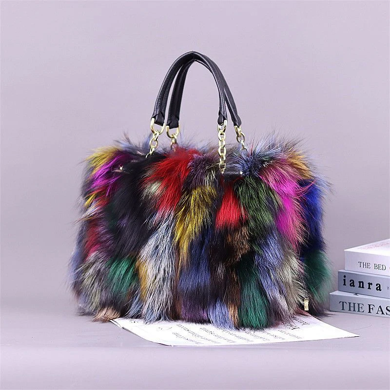 Women Elegant Fur Tote Bags New Arrival Real Fox Fur Handbags Luxury Fur Fashion Lady Bags With Strap