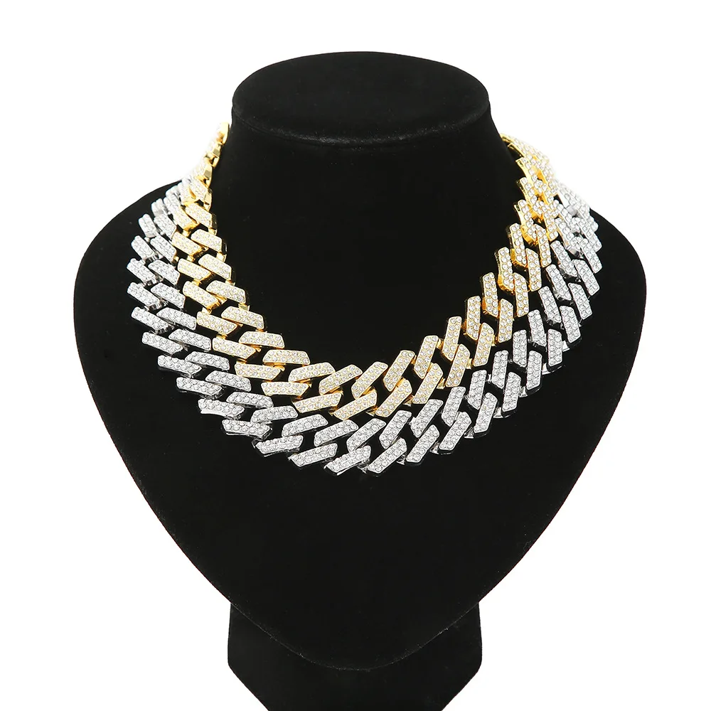 Men Hip Hop Iced Out Bling Chain Necklace 20mm Cuban Chains Necklaces Male Fashion Hiphop Jewelry Decoration Zinc Alloy Lock RQ