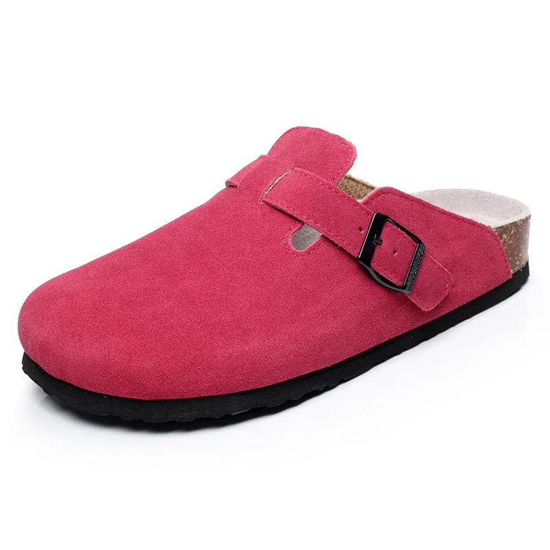 Factory Export Good Quality Cow Suede Clogs for Women with Arch Support Bio Cork Foot-bed