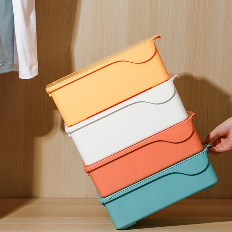 2021 Fiducia Amazon Hot Sale Plastic Wardrobe storage box with cover underwear Bra Socks compartment organization storage bin