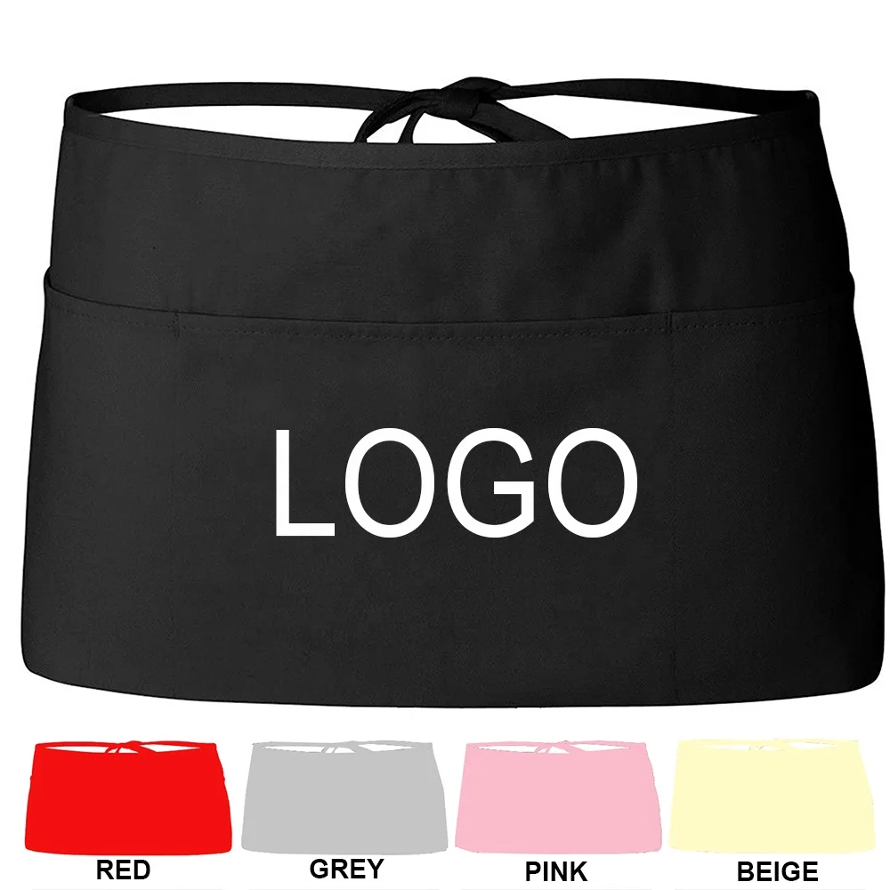 
no logo black custom waitress black utility waist apron with pocket  (62102582480)