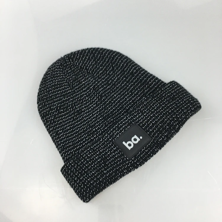 Reflective Material  Polar Fleece Inside Customized OEM Brand Hat bulk Beanie acrylic Custom Hat