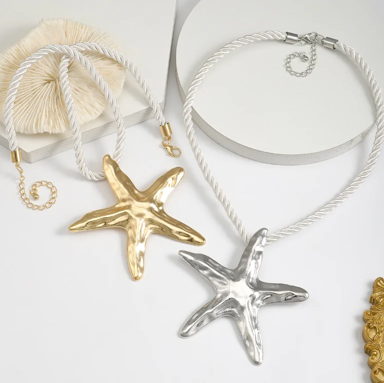 2024 Latest ZA metal Starfish pendant necklace for women personality exaggerated vacation beach jewelry accessories