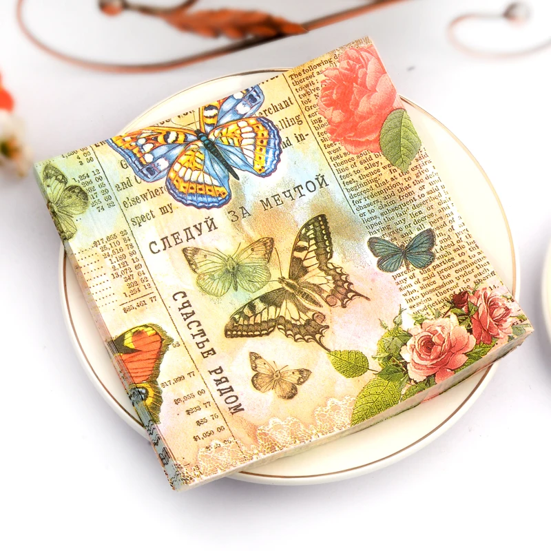 decorated custom print eiffel tower butterfly paper luncheon napkins for decopauge