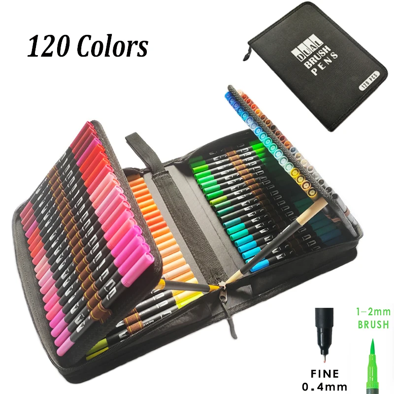 JWXJT 120 Color soft brush watercolor pen Dual tip Brush Art Marker Pen set For Kids Adult Lettering Painting pen