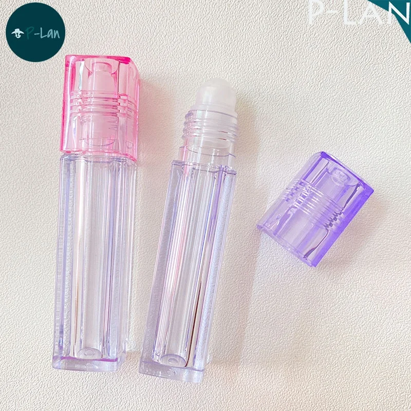 P-LAN Brand Stock 100pcs Red Clear Purple Pink 6ml Square Lip Oil Tubes Custom Logo Empty Custom Lip Gloss Packaging