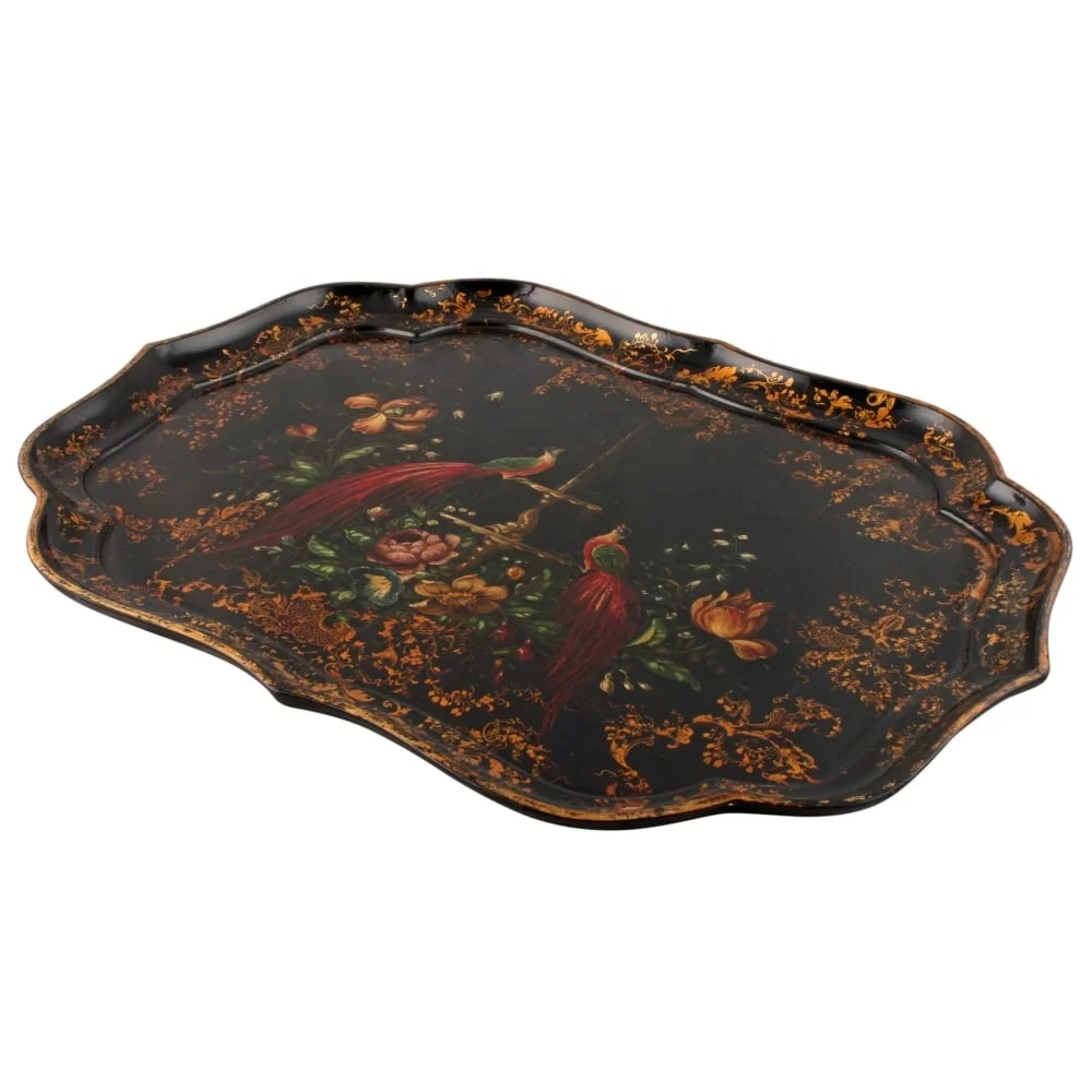 Wholesale Custom Color Antique Papier Mache Tray Decorative Metal Tin Serving Tray