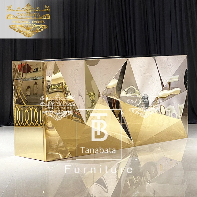 Nightclub wine counter hotel furniture gold stainless steel bar table set