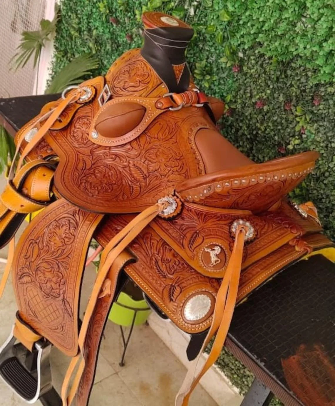 Wood Horse Equestrian Roping Ranch Wade Tree a Fork Work Western Trail Horse Saddle Premium Leather Tooled Carved Size 10-18