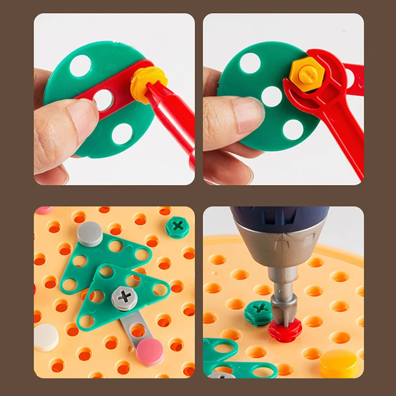 Kids Electric Driller Screw Toy Montessori Nut Assemble Disassembly Blocks Boys Simulation Repair Toolbox Set Educational Game