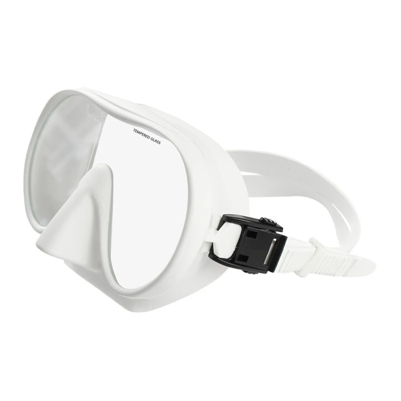 New arrival professional tempered glass single lens Frameless wide view anti fog snorkel scuba diving mask and soft snorkel