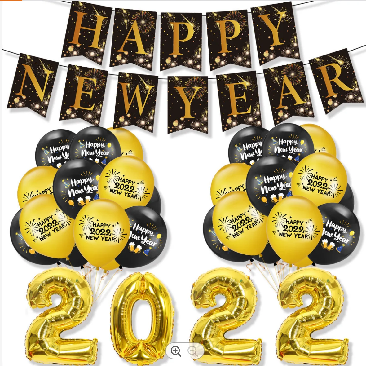 2022 Happy New Year Balloons  Gold Black Banner Photo Booth Frame Props Balloons  Garland New Year Party Supplies