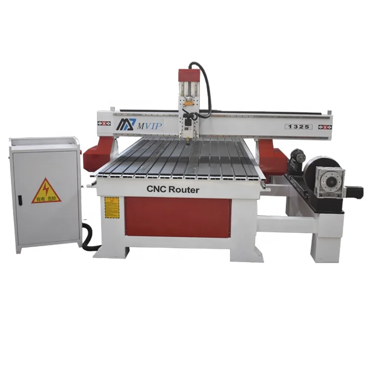 6KW Spindle 3D Automatic CNC Wood Carving Machine With Rotary axis Beside Table