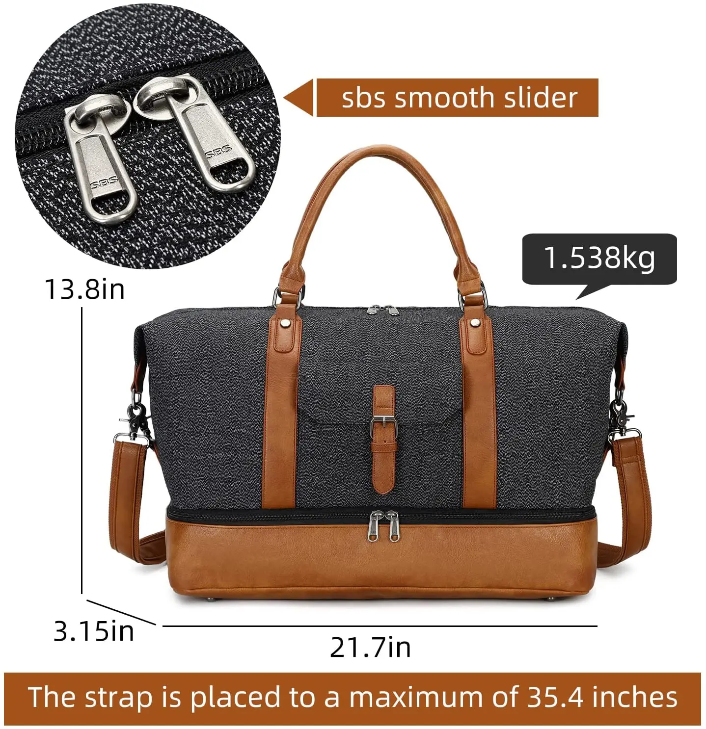 Leather material Canvas Travel Duffel Bag Overnight Weekender Bag Carry Shoulder Bag with Shoes Compartment