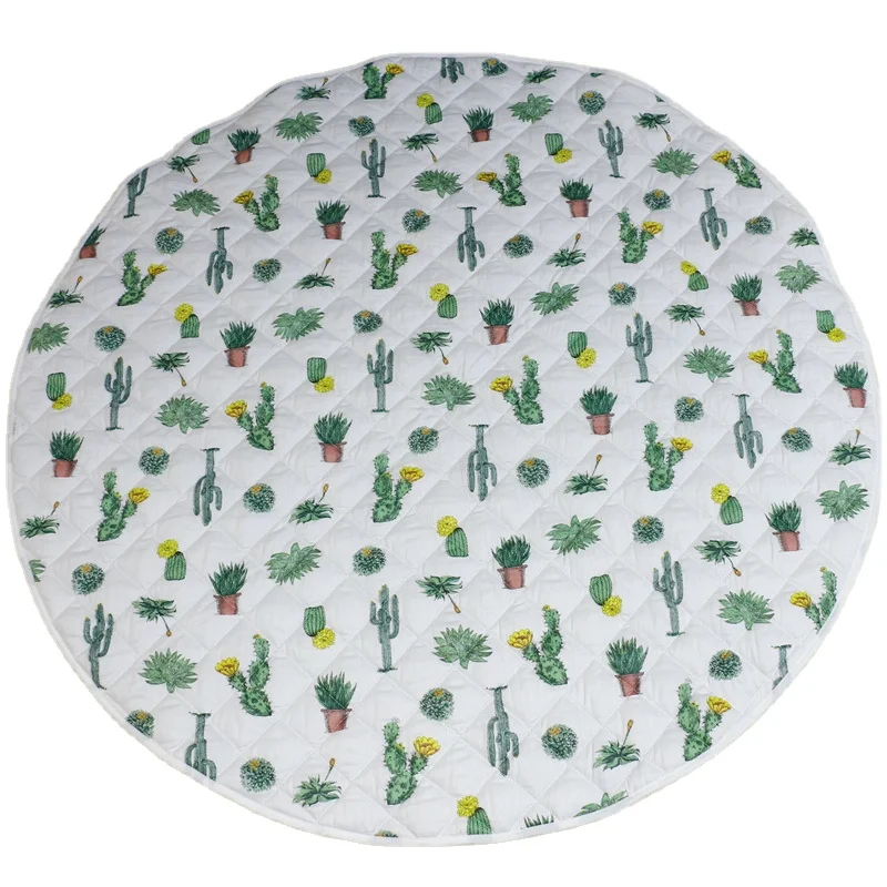 2021 Chian Factory Large Size Waterproof Personalized Cactus Design Quilted Round Play Rug Mat For Baby Girl Boys