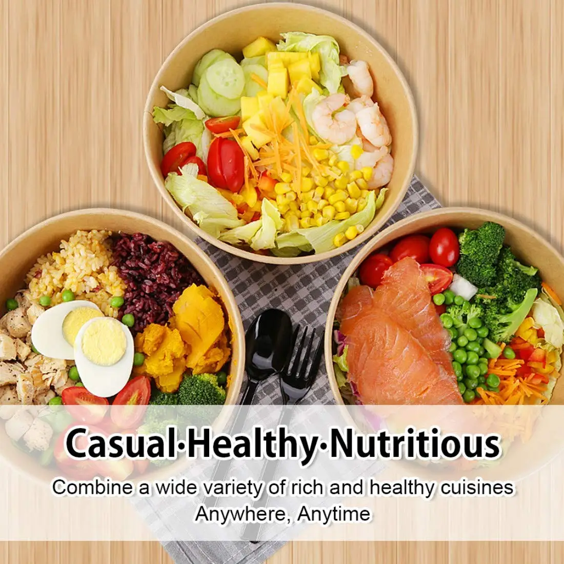 1050ml Chinese Lunch kraft Disposable Take Away Food Tableware Paper Salad Bowl