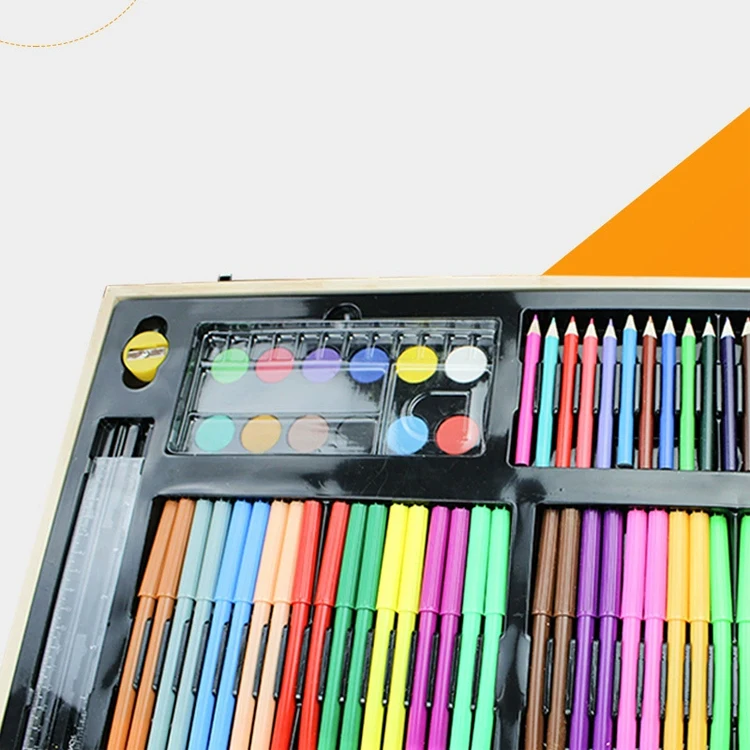 Best Selling  180 Pcs Kids Wooden Box  Watercolors crayons colored pencils  Painting Art Set Drawing Set for kids