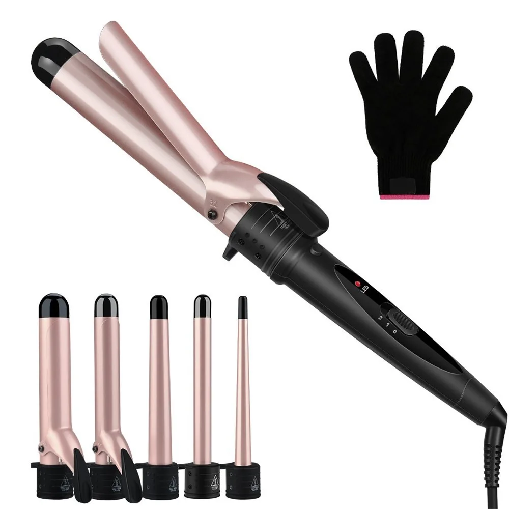 Dropship Curling Iron Instant Heat Up Curling Wand Set with 5 Interchangeable with Clip Ceramic Barrels Hair Curler