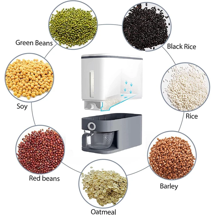 12 KG Automatic Plastic Cereal Rice Dispenser Storage Container Kitchen Organizer Box Food Tank with Measuring Cup